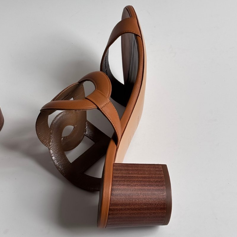 39.5號 ::HERMES:: 金棕色 豬鼻環 粗跟涼鞋 拖鞋 Bikini Sandal-13