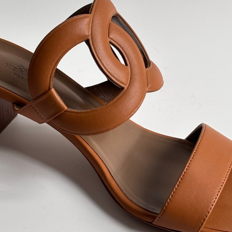 39.5號 ::HERMES:: 金棕色 豬鼻環 粗跟涼鞋 拖鞋 Bikini Sandal-15