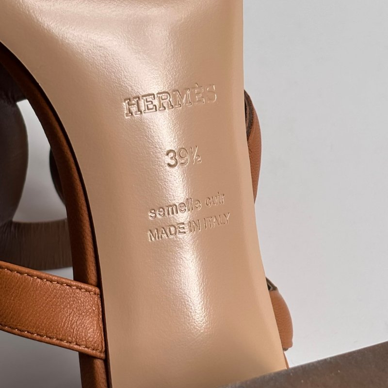 39.5號 ::HERMES:: 金棕色 豬鼻環 粗跟涼鞋 拖鞋 Bikini Sandal-16