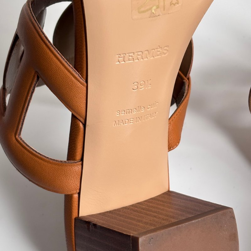 39.5號 ::HERMES:: 金棕色 豬鼻環 粗跟涼鞋 拖鞋 Bikini Sandal-17