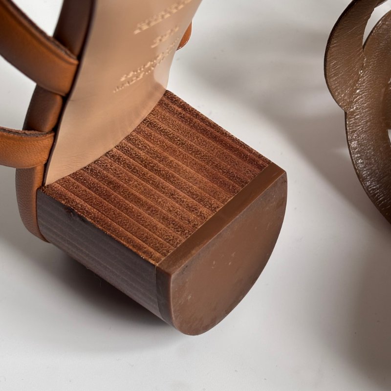 39.5號 ::HERMES:: 金棕色 豬鼻環 粗跟涼鞋 拖鞋 Bikini Sandal-18