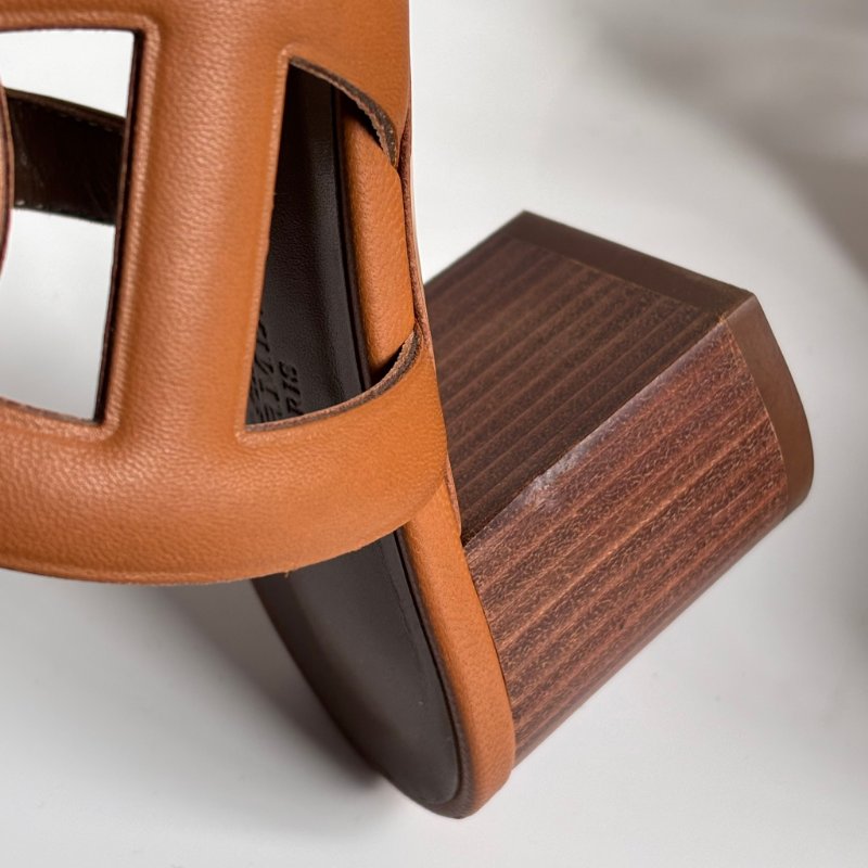 39.5號 ::HERMES:: 金棕色 豬鼻環 粗跟涼鞋 拖鞋 Bikini Sandal-19