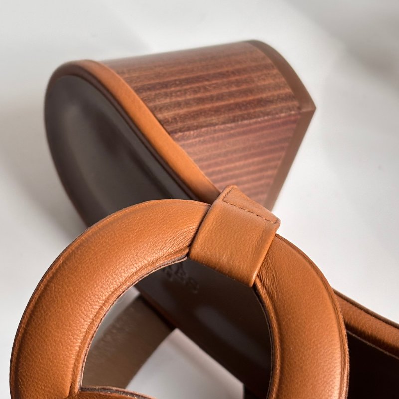 39.5號 ::HERMES:: 金棕色 豬鼻環 粗跟涼鞋 拖鞋 Bikini Sandal-20