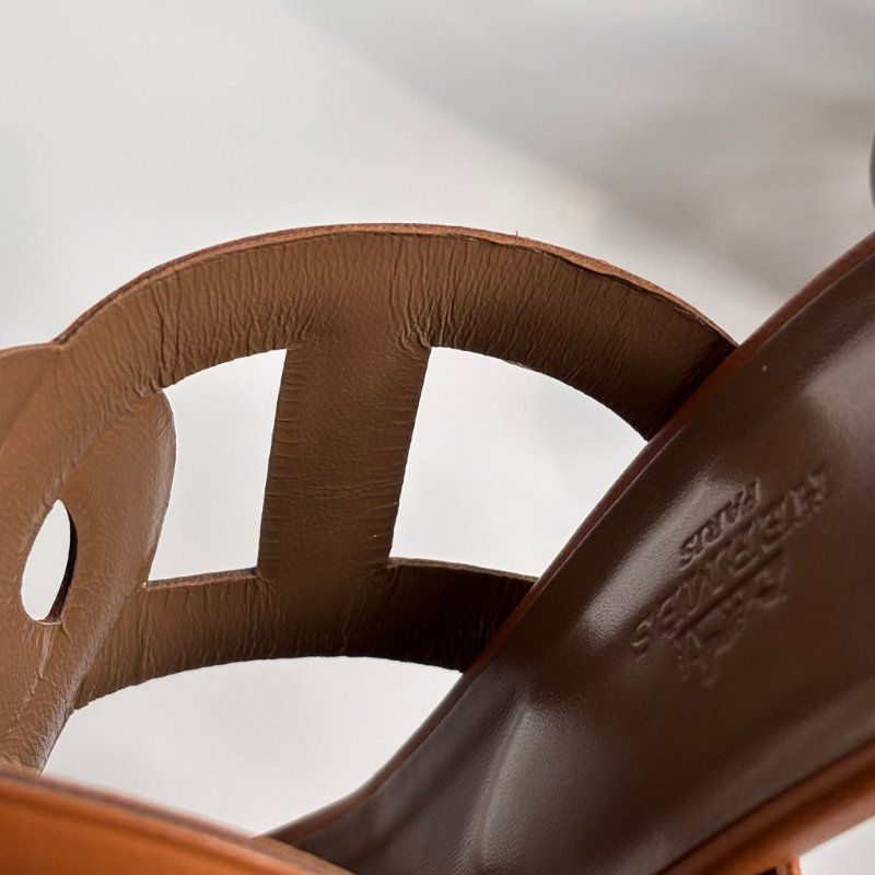 39.5號 ::HERMES:: 金棕色 豬鼻環 粗跟涼鞋 拖鞋 Bikini Sandal-22