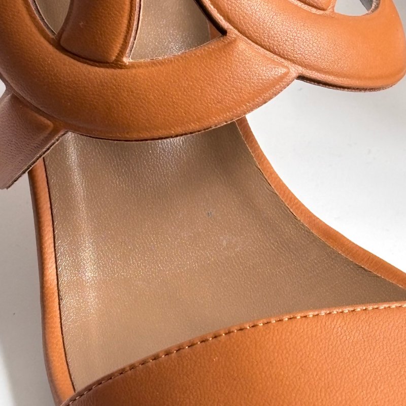 39.5號 ::HERMES:: 金棕色 豬鼻環 粗跟涼鞋 拖鞋 Bikini Sandal-26