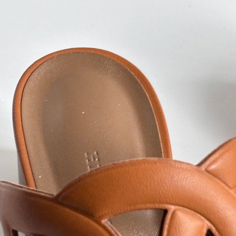 39.5號 ::HERMES:: 金棕色 豬鼻環 粗跟涼鞋 拖鞋 Bikini Sandal-28