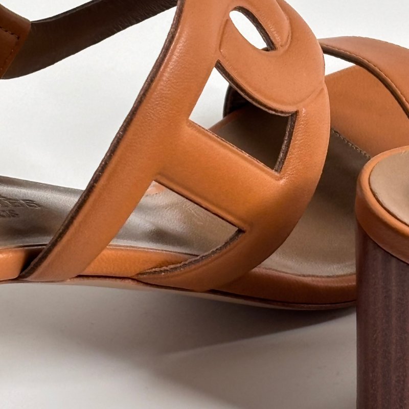 39.5號 ::HERMES:: 金棕色 豬鼻環 粗跟涼鞋 拖鞋 Bikini Sandal-30