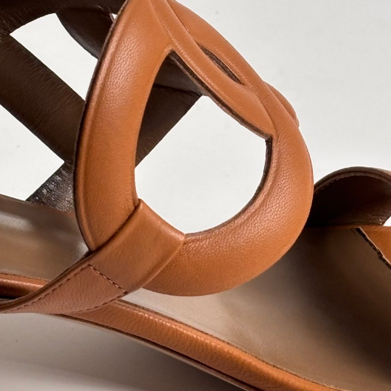 39.5號 ::HERMES:: 金棕色 豬鼻環 粗跟涼鞋 拖鞋 Bikini Sandal-31