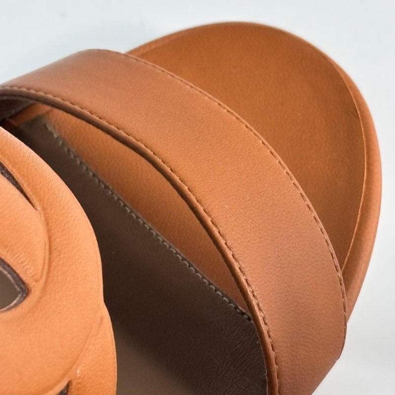 39.5號 ::HERMES:: 金棕色 豬鼻環 粗跟涼鞋 拖鞋 Bikini Sandal-33