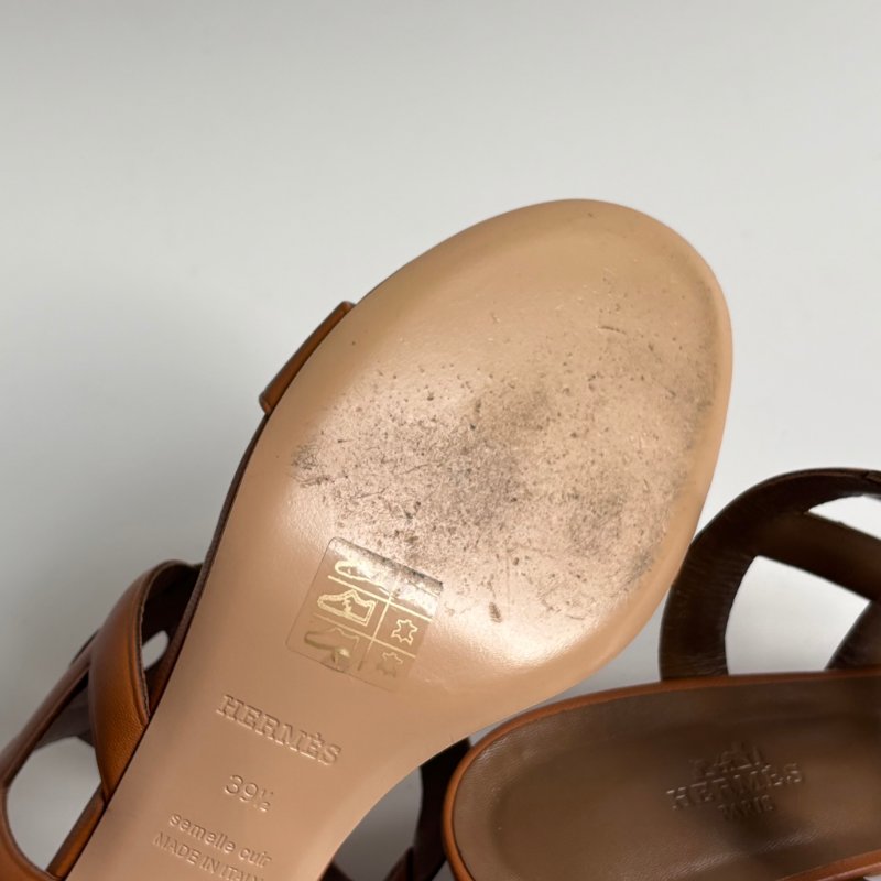 39.5號 ::HERMES:: 金棕色 豬鼻環 粗跟涼鞋 拖鞋 Bikini Sandal-34