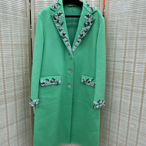 Gucci 羊絨長版綠色大衣 36碼