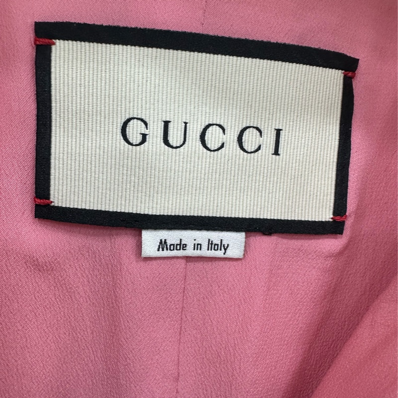 Gucci古馳蝴蝶結短袖西裝外套米白色紅藍條紋 羊毛混紡布料 40碼-3