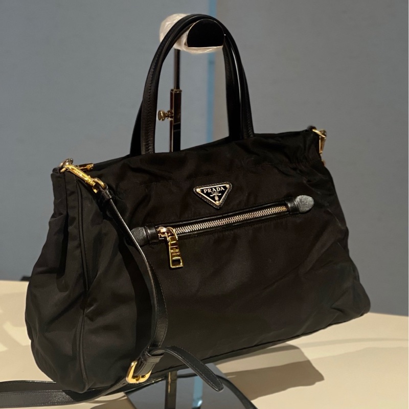 【狀況良好】Prada黑金尼龍手提斜挎包大容量百搭實用-3