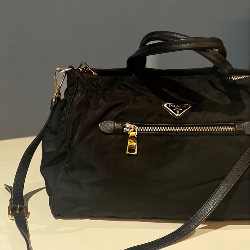 【狀況良好】Prada黑金尼龍手提斜挎包大容量百搭實用-4