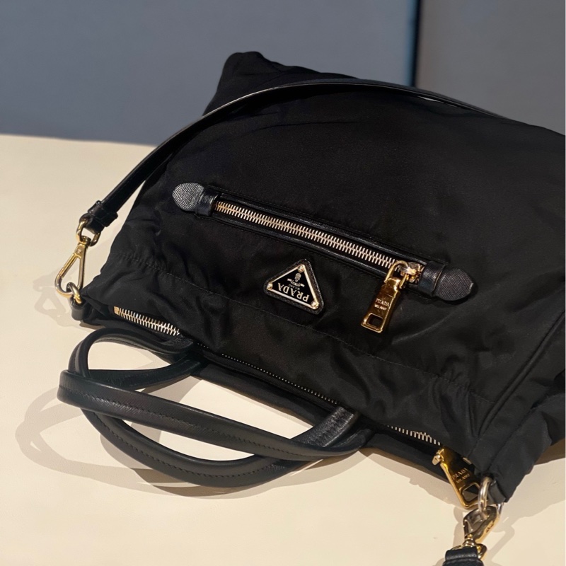 【狀況良好】Prada黑金尼龍手提斜挎包大容量百搭實用-7