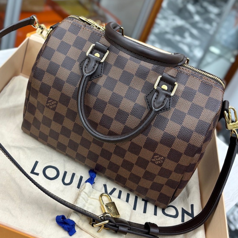 【近新閒置品】Louis Vuitton 路易威登 LV 棕色棋盤格 肩帶款speedy25純芯片款-1