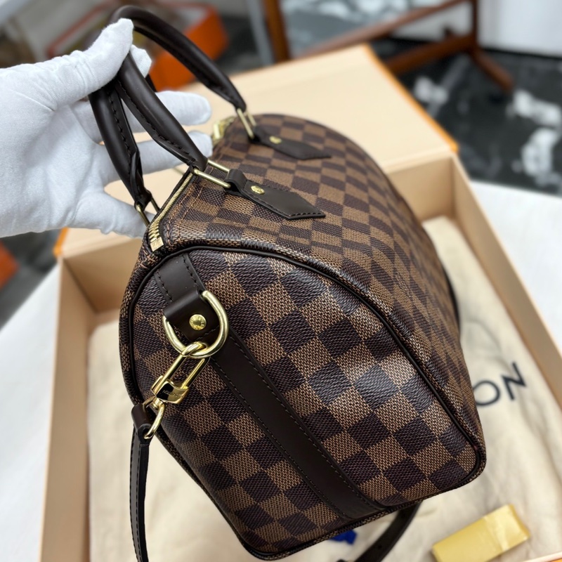 【近新閒置品】Louis Vuitton 路易威登 LV 棕色棋盤格 肩帶款speedy25純芯片款-2