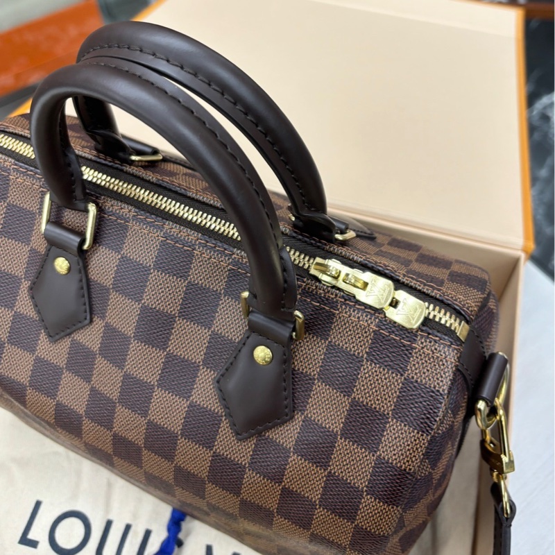 【近新閒置品】Louis Vuitton 路易威登 LV 棕色棋盤格 肩帶款speedy25純芯片款-4