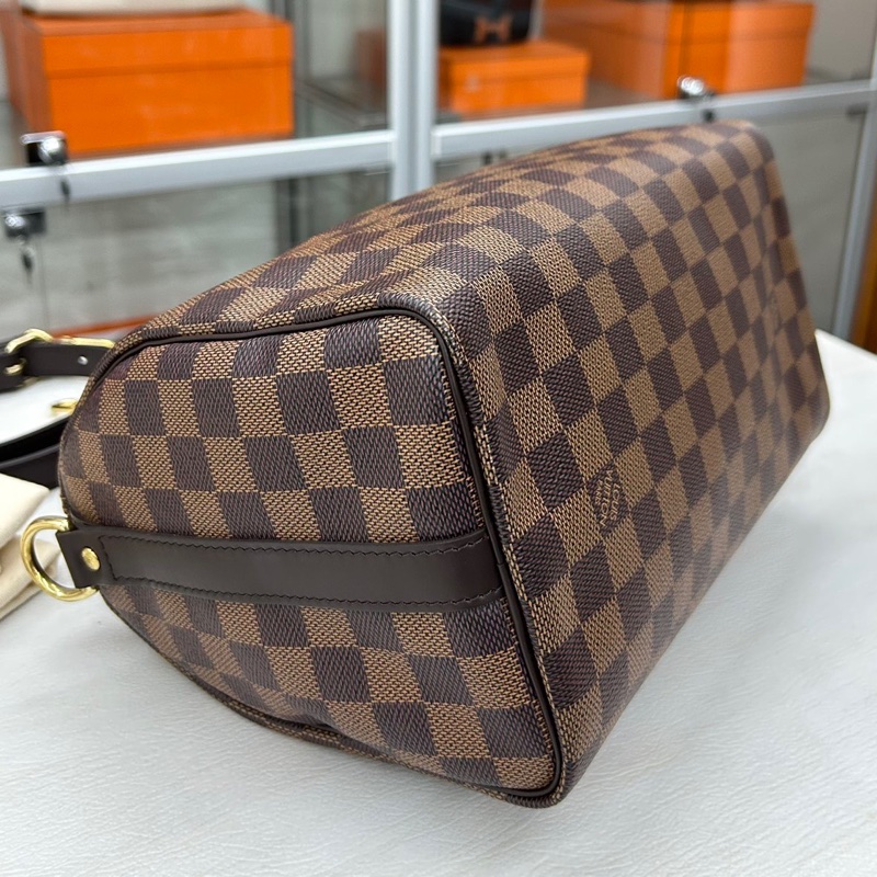 【近新閒置品】Louis Vuitton 路易威登 LV 棕色棋盤格 肩帶款speedy25純芯片款-5