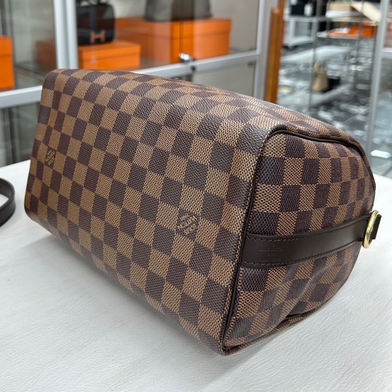 【近新閒置品】Louis Vuitton 路易威登 LV 棕色棋盤格 肩帶款speedy25純芯片款-6