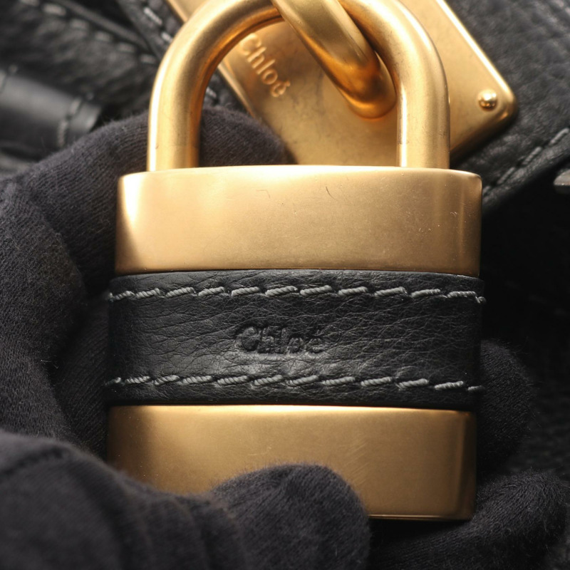 Chloe Paddington 黑色真皮單肩手提包,金色五金配件,二手女款-5