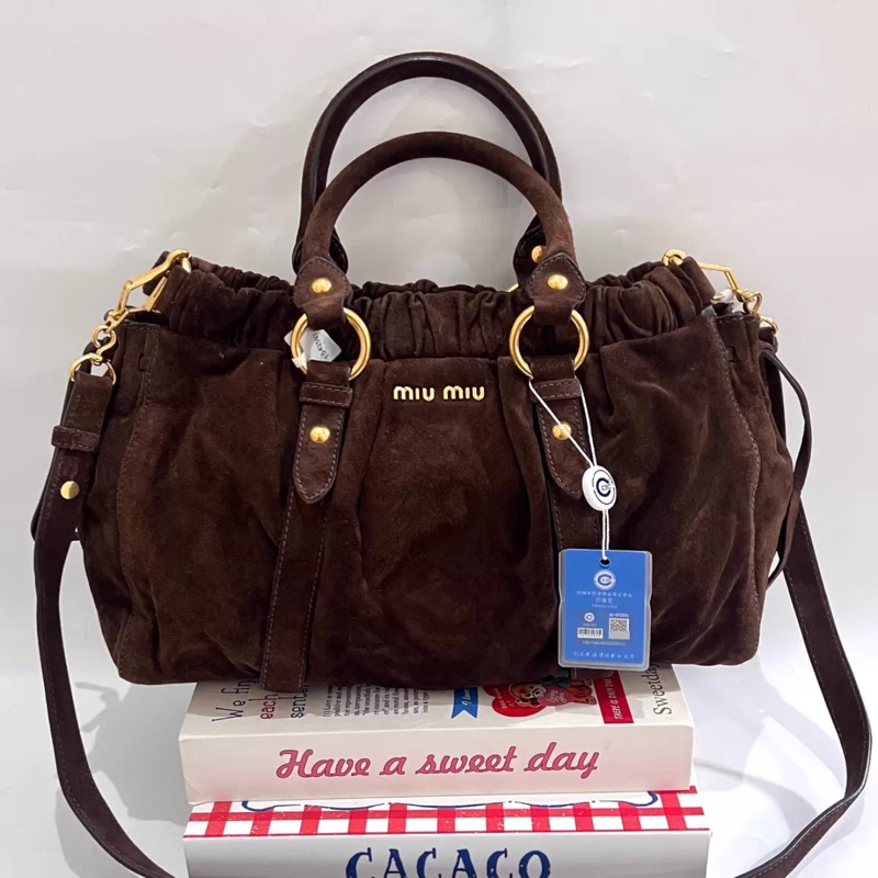 Miu Miu • 棕色麂皮機車包 Teddy 🤎 2way 全網唯一-0