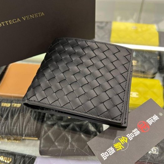 東區正精品㊣ BOTTEGA VENETA BV 193642 全新黑色全皮編織內零錢袋短夾 RA1853-4