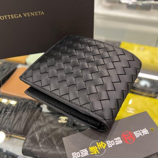 東區正精品㊣ BOTTEGA VENETA BV 193642 全新黑色全皮編織內零錢袋短夾 RA1853-5