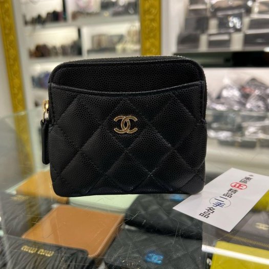 東區正精品㊣CHANEL AP2061香奈兒黑色荔枝牛皮金拉鍊卡片夾零錢包吐司包 RZ6166-0