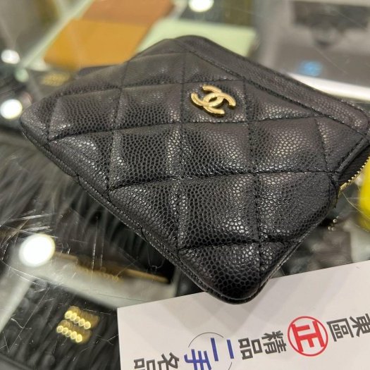 東區正精品㊣CHANEL AP2061香奈兒黑色荔枝牛皮金拉鍊卡片夾零錢包吐司包 RZ6166-4