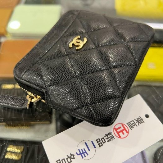 東區正精品㊣CHANEL AP2061香奈兒黑色荔枝牛皮金拉鍊卡片夾零錢包吐司包 RZ6166-5