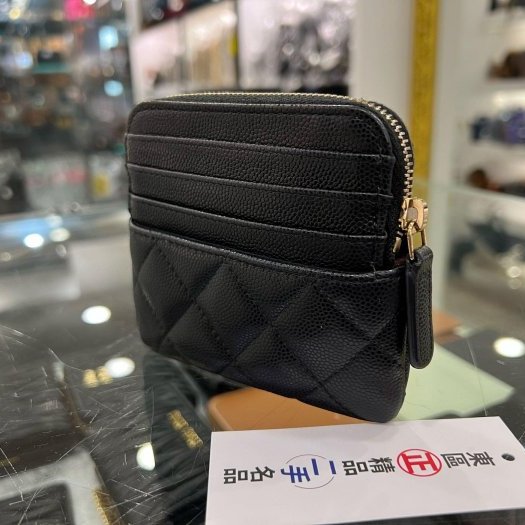 東區正精品㊣CHANEL AP2061香奈兒黑色荔枝牛皮金拉鍊卡片夾零錢包吐司包 RZ6166-6
