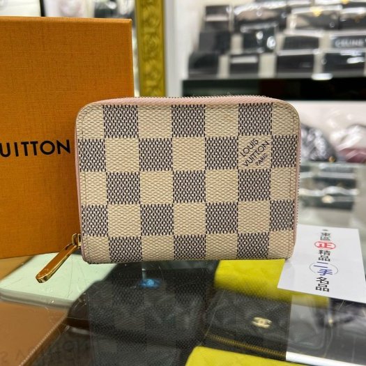 東區正精品㊣ LOUIS VUITTON LV N60229 白色棋盤格白格ㄇ字拉鍊卡片夾零錢包 RZ6167-0