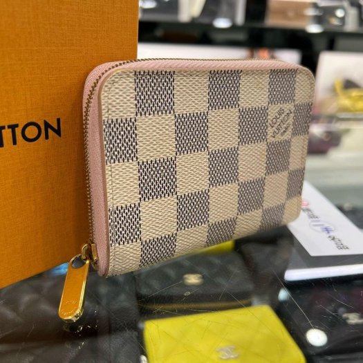 東區正精品㊣ LOUIS VUITTON LV N60229 白色棋盤格白格ㄇ字拉鍊卡片夾零錢包 RZ6167-4
