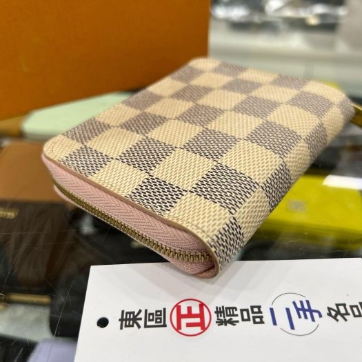 東區正精品㊣ LOUIS VUITTON LV N60229 白色棋盤格白格ㄇ字拉鍊卡片夾零錢包 RZ6167-5