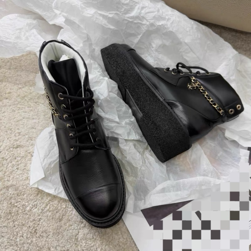 全新Chanel 香奈兒皮穿鏈 厚底短靴 36碼-7
