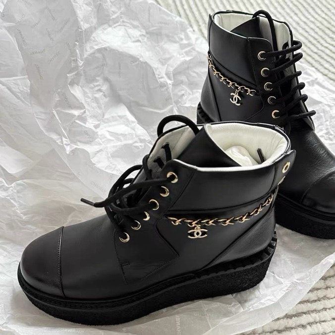 全新Chanel 香奈兒皮穿鏈 厚底短靴 36碼-8