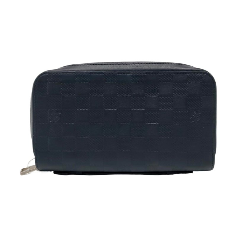 LOUIS VUITTON深藍色牛皮棋盤格手拿包 銀色五金 9.8新-0