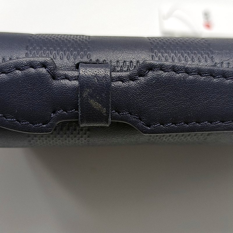 LOUIS VUITTON深藍色牛皮棋盤格手拿包 銀色五金 9.8新-8