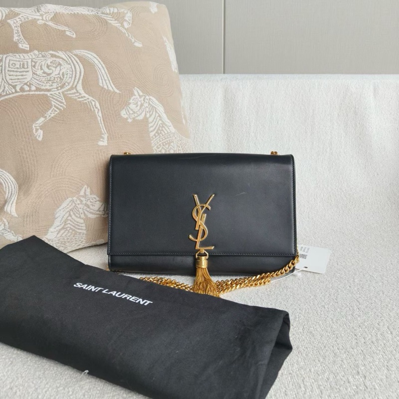 YSL 黑金Kate流蘇鏈條包中號20*15.5*5.5 98新配件塵袋-1