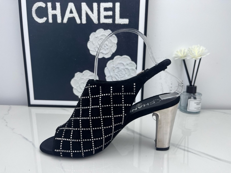 99新未使用chanel香奈兒 閃鑽粗跟麂皮涼靴 36.5碼-7