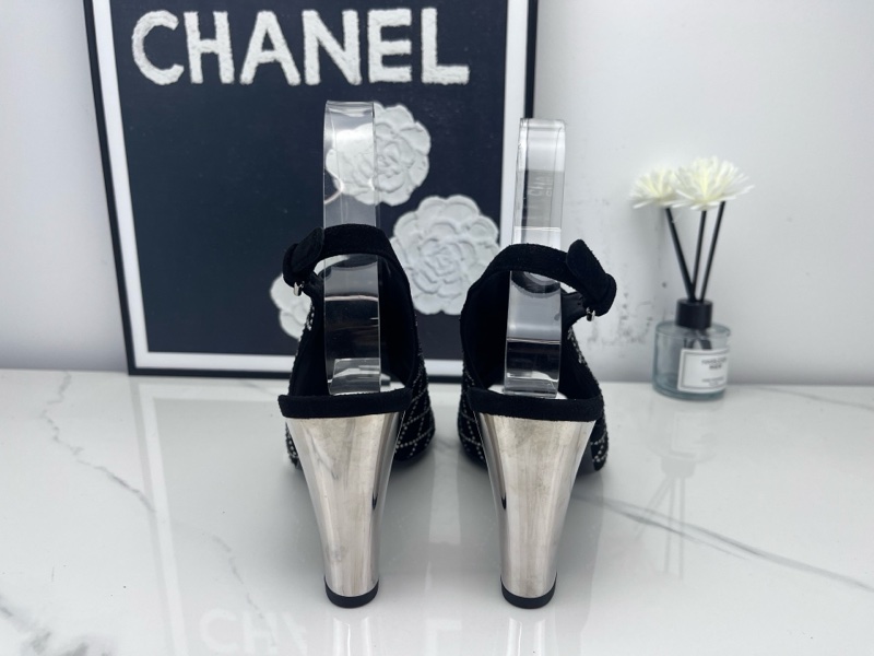 99新未使用chanel香奈兒 閃鑽粗跟麂皮涼靴 36.5碼-10