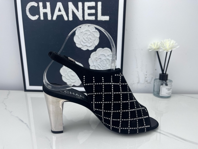 99新未使用chanel香奈兒 閃鑽粗跟麂皮涼靴 36.5碼-12