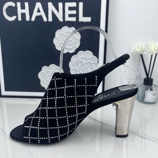 99新未使用chanel香奈兒 閃鑽粗跟麂皮涼靴 36.5碼-13