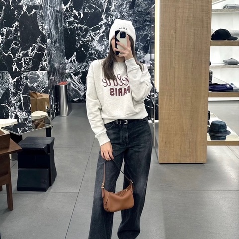 CELINE romy中號棕色金扣肩背手提包36*20*6 98新配件塵袋