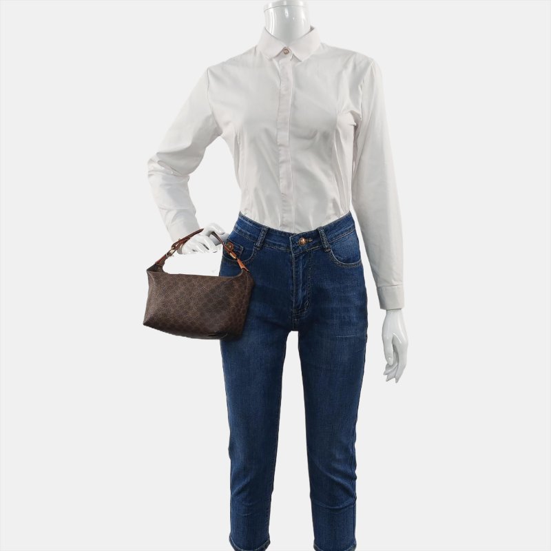 CELINE 棕色塗層帆布凱旋門手提包金色五金 中古款-1