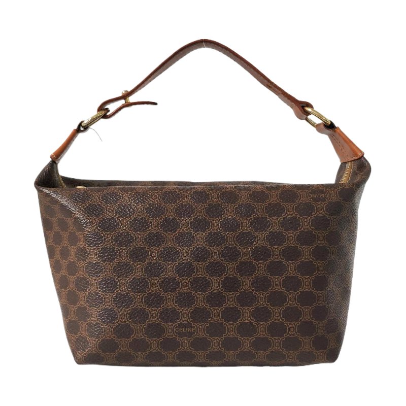 CELINE 棕色塗層帆布凱旋門手提包金色五金 中古款-0