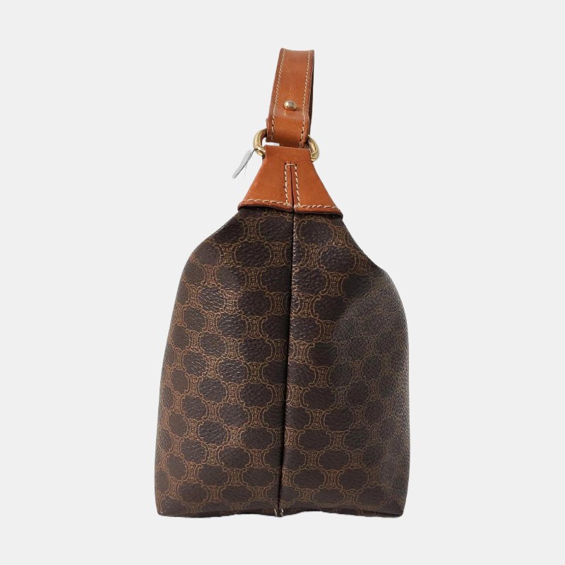 CELINE 棕色塗層帆布凱旋門手提包金色五金 中古款-3