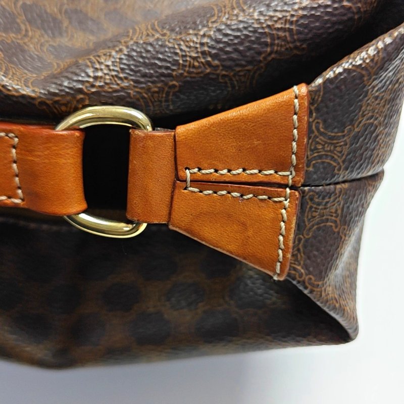 CELINE 棕色塗層帆布凱旋門手提包金色五金 中古款-7