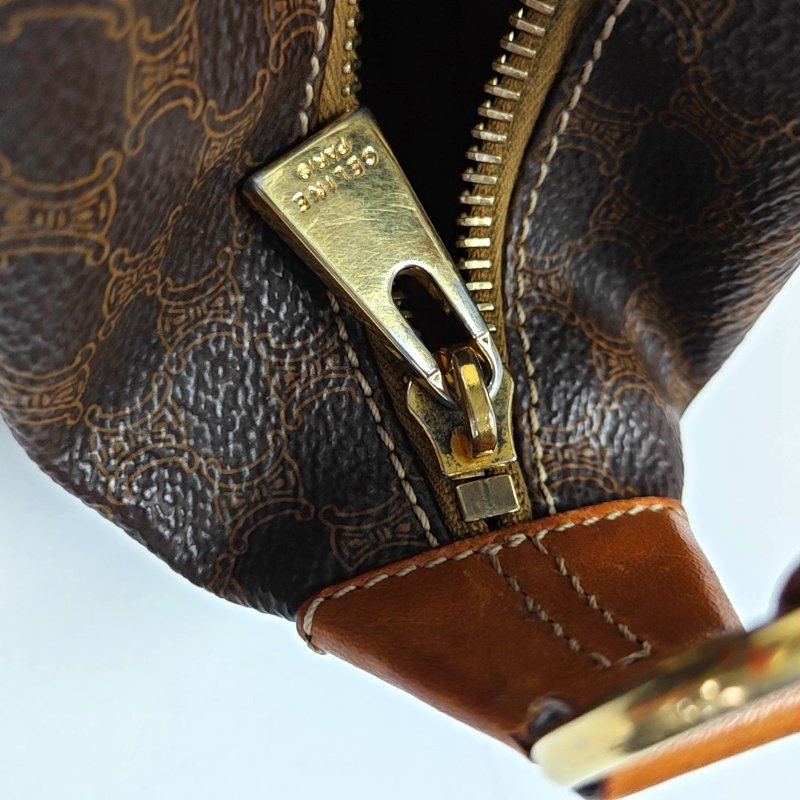 CELINE 棕色塗層帆布凱旋門手提包金色五金 中古款-13